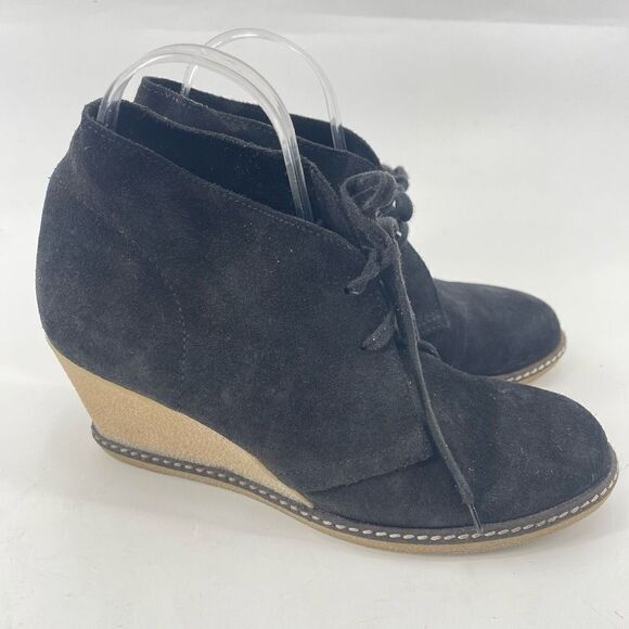 J. Crew Womens Ankle Boots Booties Suede Lace Up Wedge 2.5" Heels Black Size 9 - Picture 4 of 15